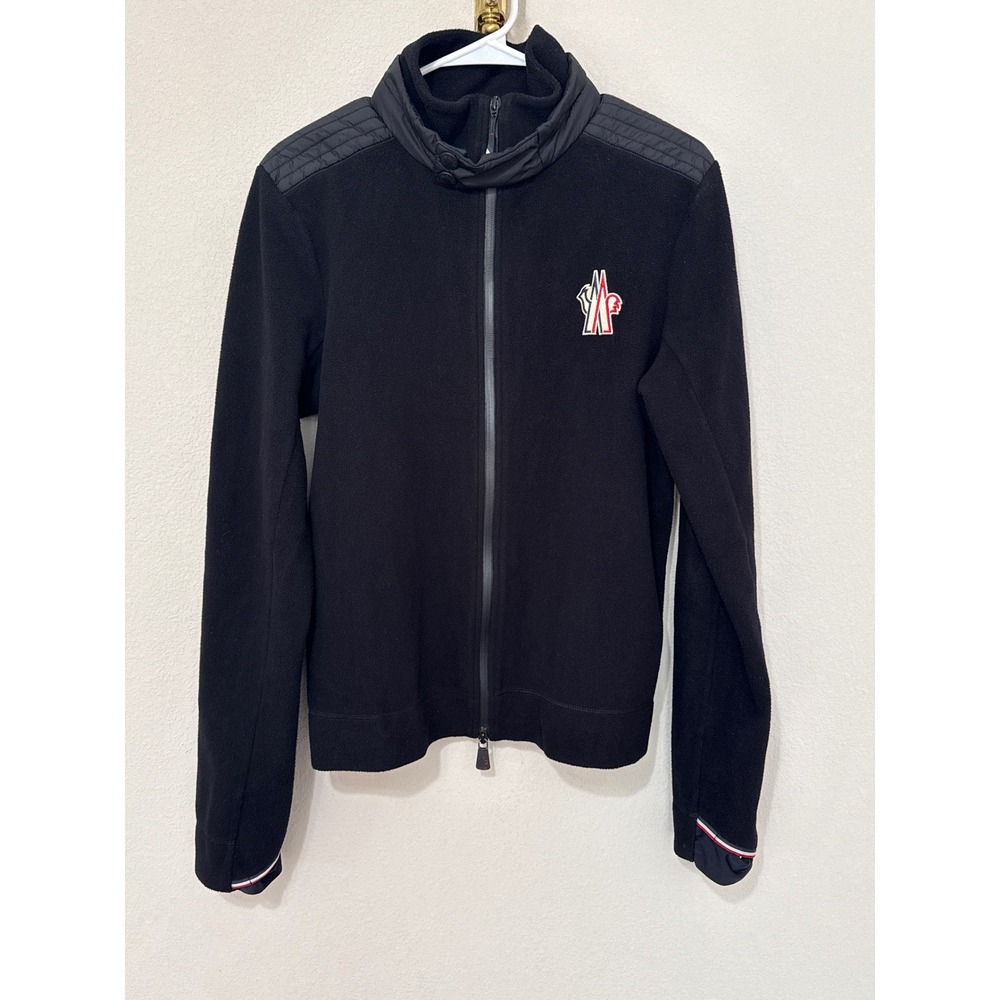 Moncler Grenoble Fleece Ski Jacket Mens Size M Black Shell Trimmed Zip Up